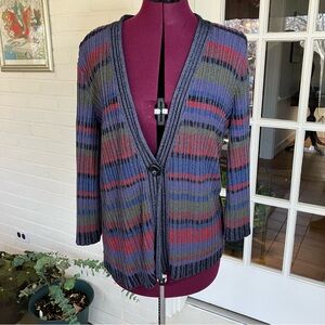 Coldwater Creek Striped Knit Cardigan | Size Medium | Slinky Drape | One Button
